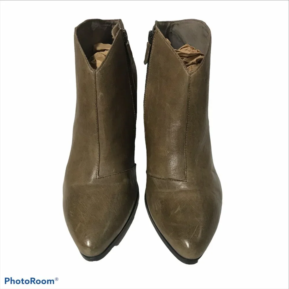 EILEEN FISHER Women's 10M 3in Heel Tan Leather Ankle Booties Side Zipper - Picture 3 of 11